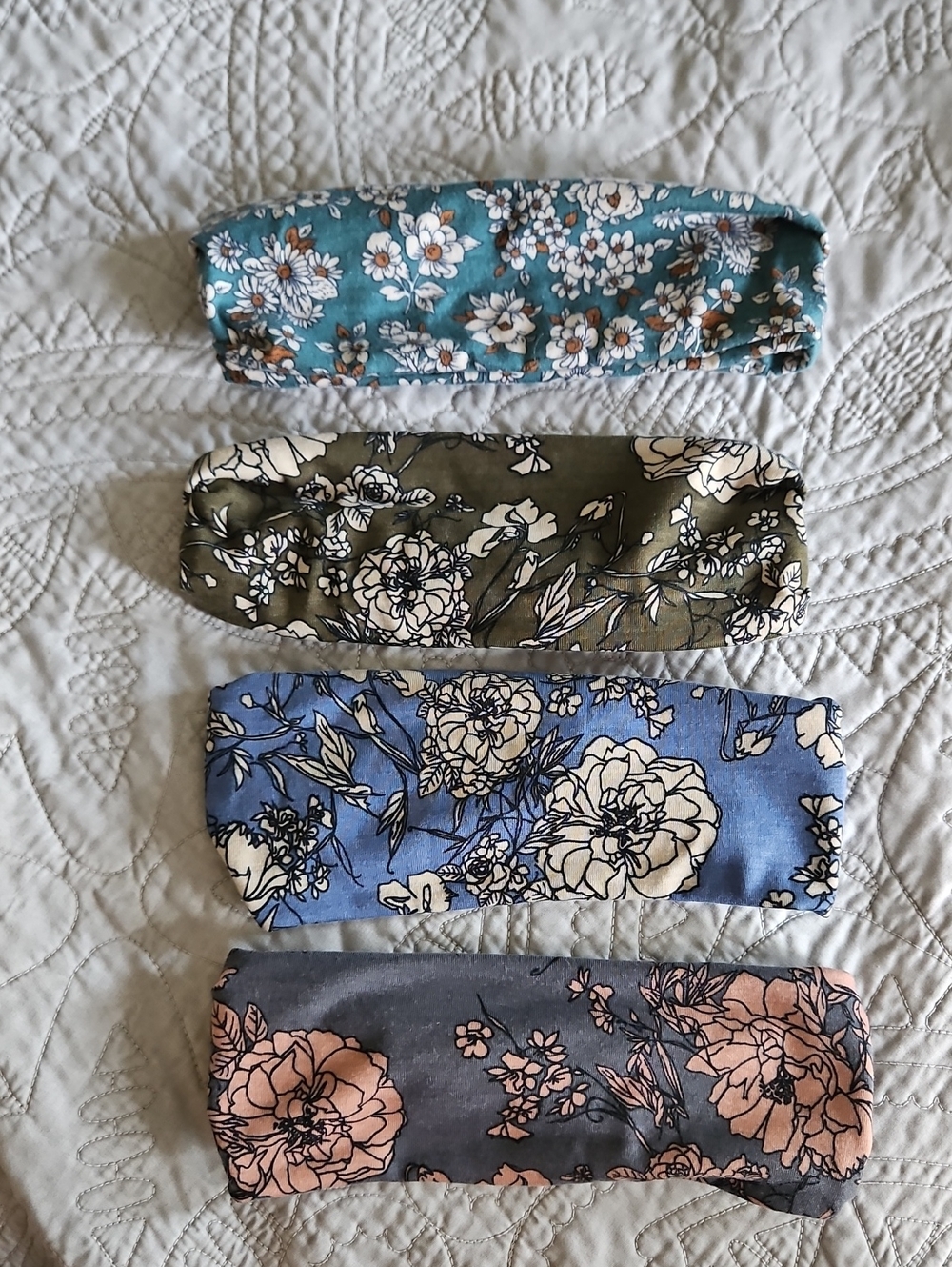 Source Unknown Floral Elastic Headbands Teal, Olive, Blue, Gray